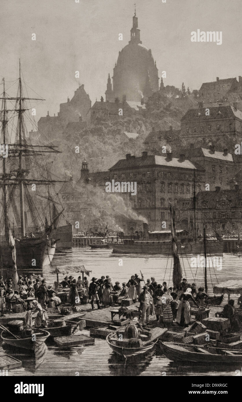 Boats in harbor, Stockholm, Sweden, circa 1880 Stock Photo Alamy