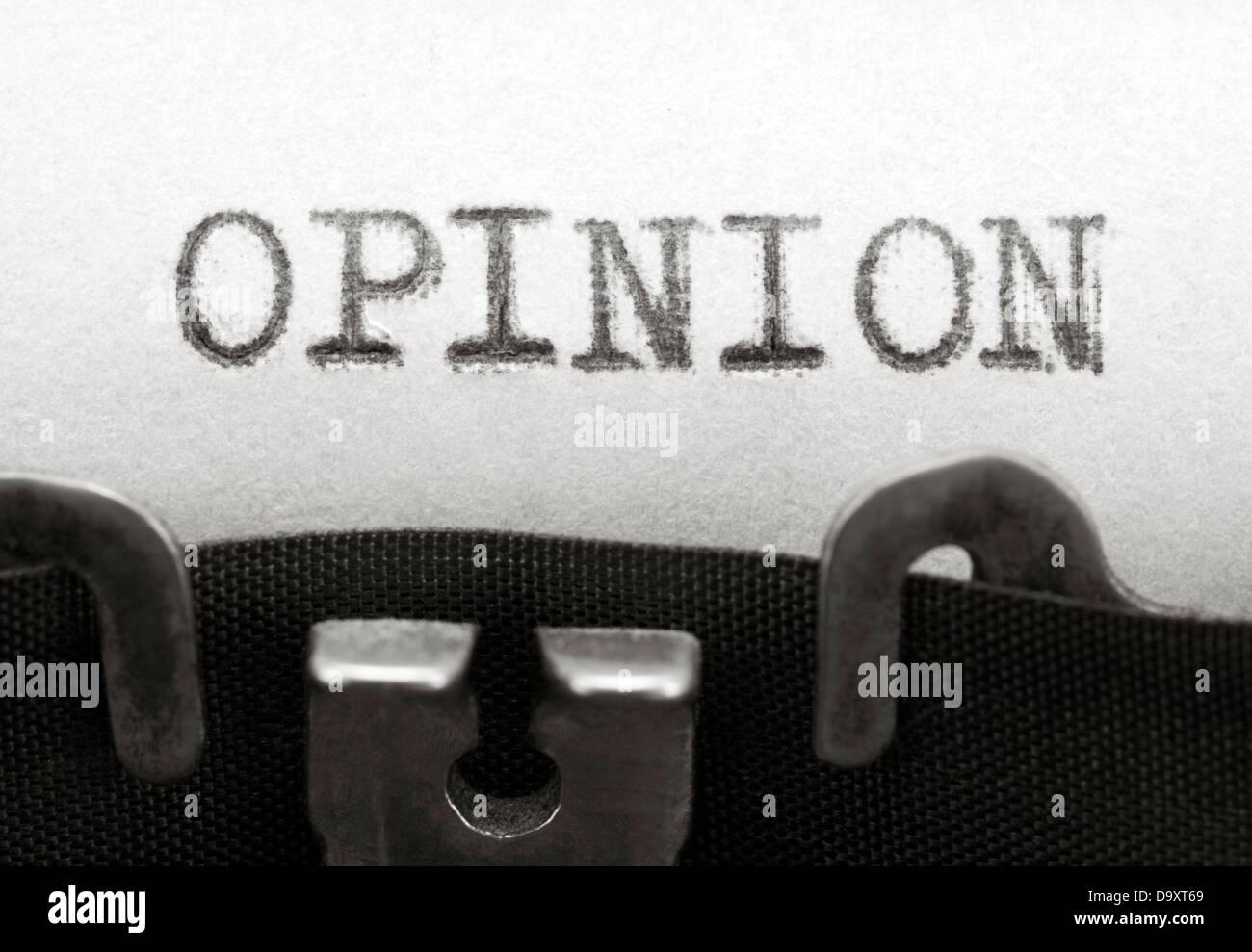 Opinion. Typewriter close-up shot. Stock Photo