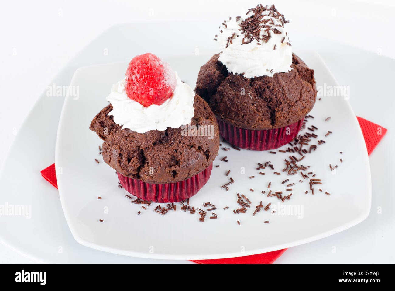 Chocolate muffins with decoration on the plate Stock Photo - Alamy