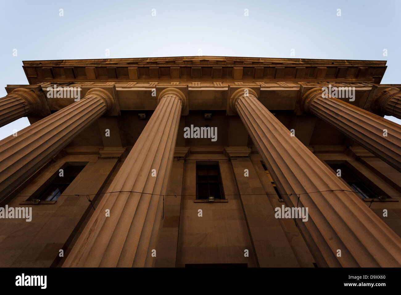 Closeup details of the columns of San Francisco Mint Building rise high