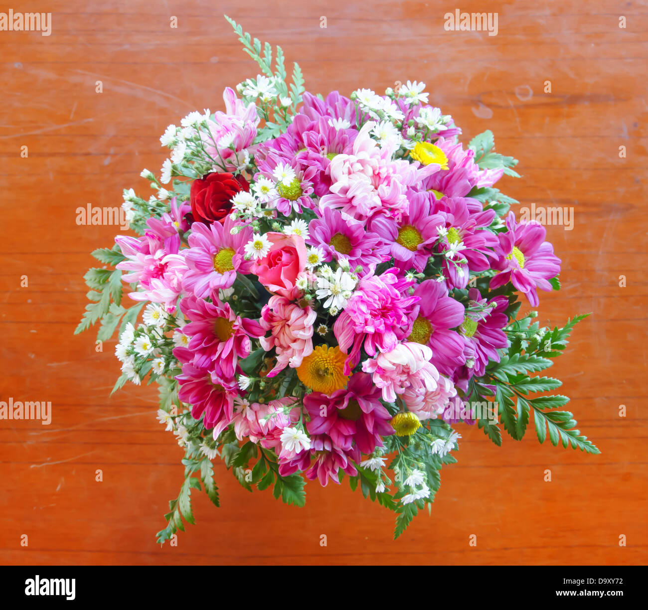top view bouquet , mix of flowers on table Stock Photo Alamy