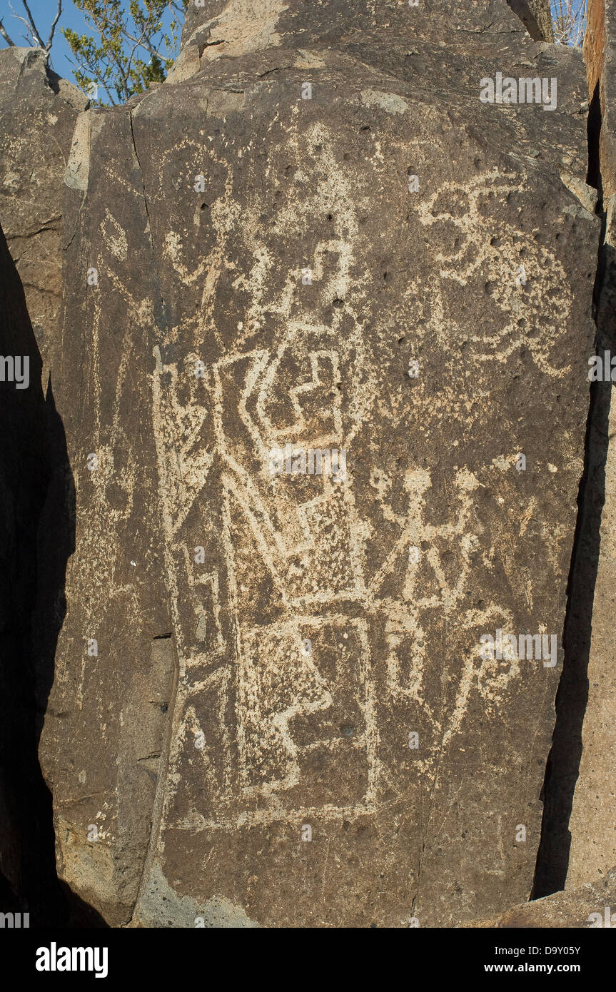 Rabbit and other Jornada-Mogollon petroglyphs at Three Rivers site, New Mexico. Digital photograph Stock Photo