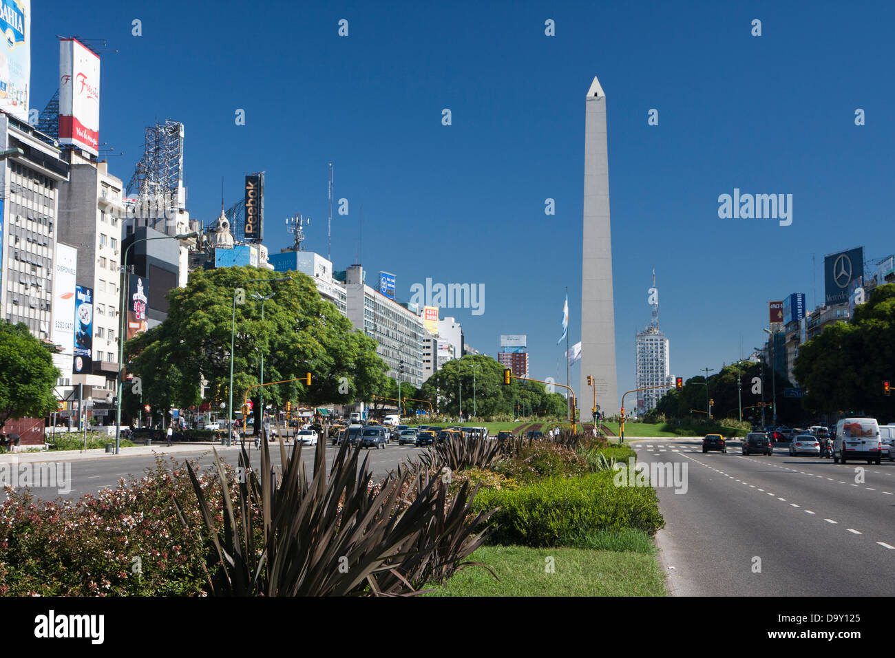 Obelisk of Buenos Aires on the Avenue 9 de Julio Stock Photo