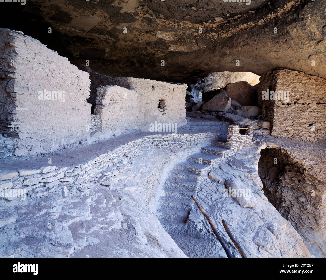 Dwellings of the Mountain Mogollon occupying natural caves at Gila Cliff Dwellings National Monument, New Mexico. Stock Photo