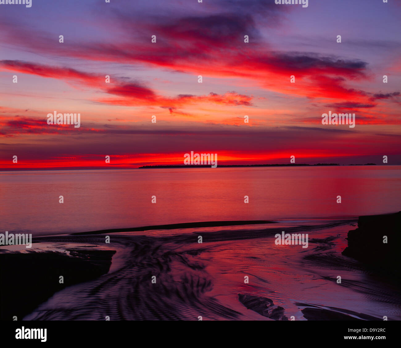 Glorious red sunset over Lake Superior, Lake Superior Provincial Park