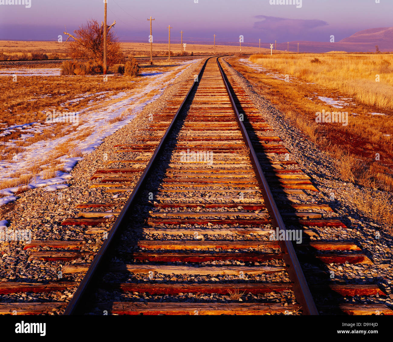 Historic Union Pacific Railroad Tracks, Golden Spike National Historic Site, Promontory, Utah. Stock Photo