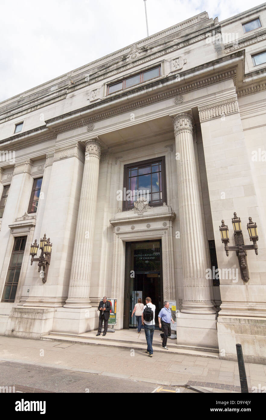 The entrance to Freemasons Hall on Great Queen Street Covent Garden, home of the United Grand Lodge of England. Stock Photo