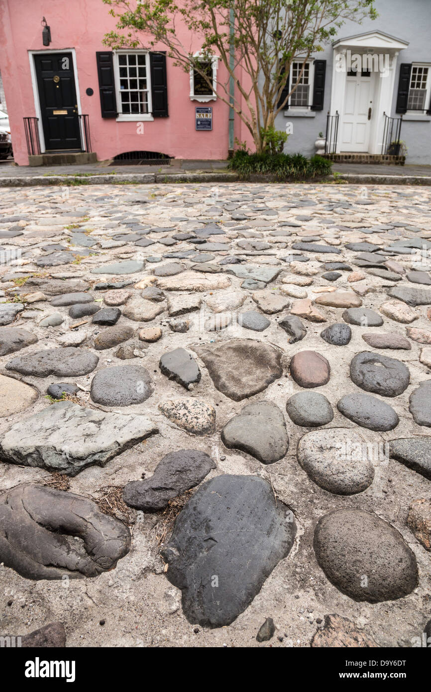 Cobblestone Street, Ship's Ballast Stones, Charleston, SC, USA Stock