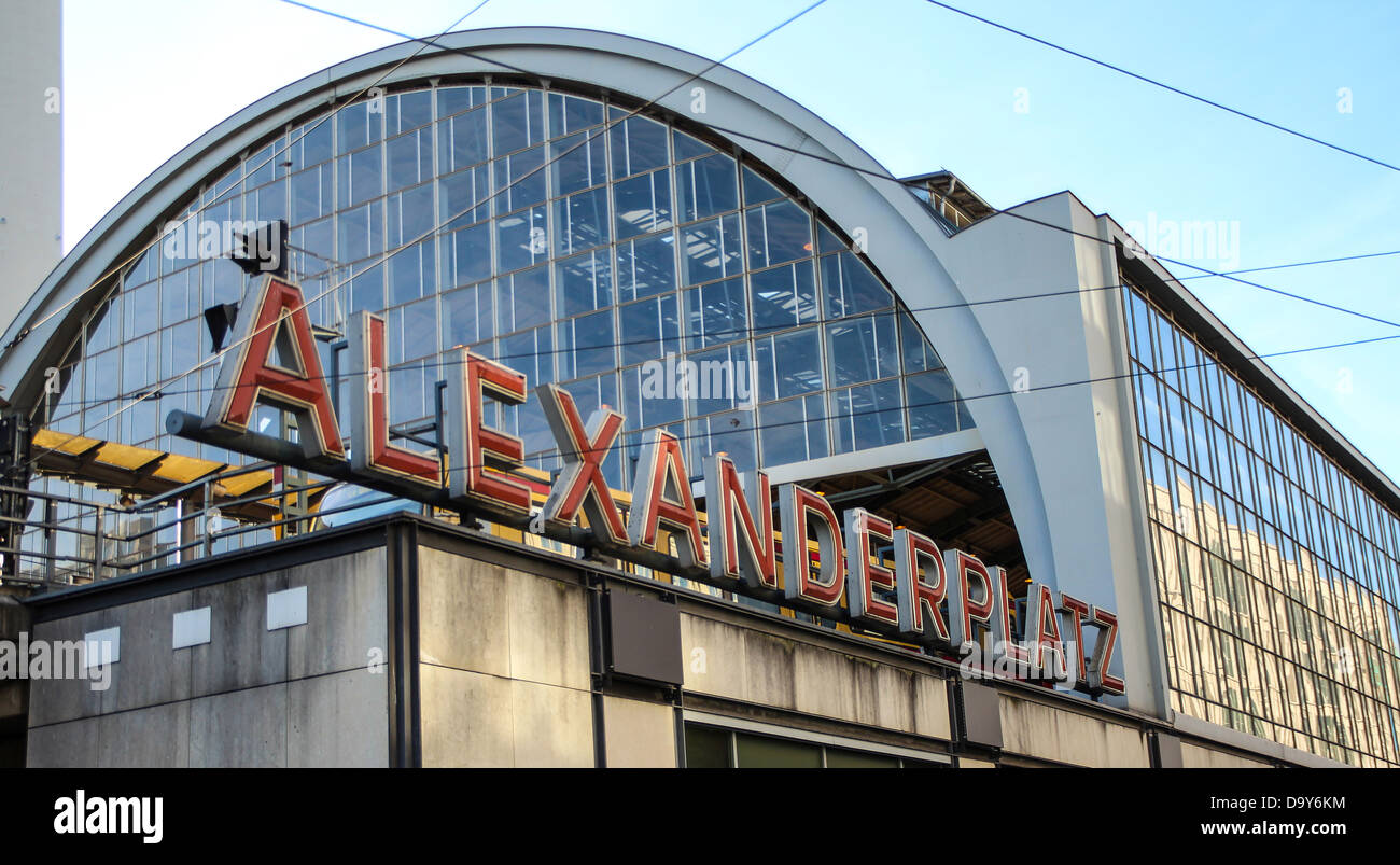 Station Alexanderplatz with the TV tower 'Fernsehturm' in the background in Berlin, Germany Stock Photo