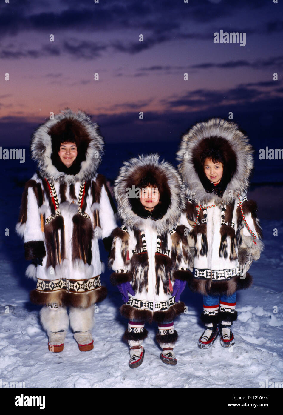 USA, Alaska, Barrow, Family wearing Eskimo Parkas at Arctic Ocean Coast  Stock Photo - Alamy