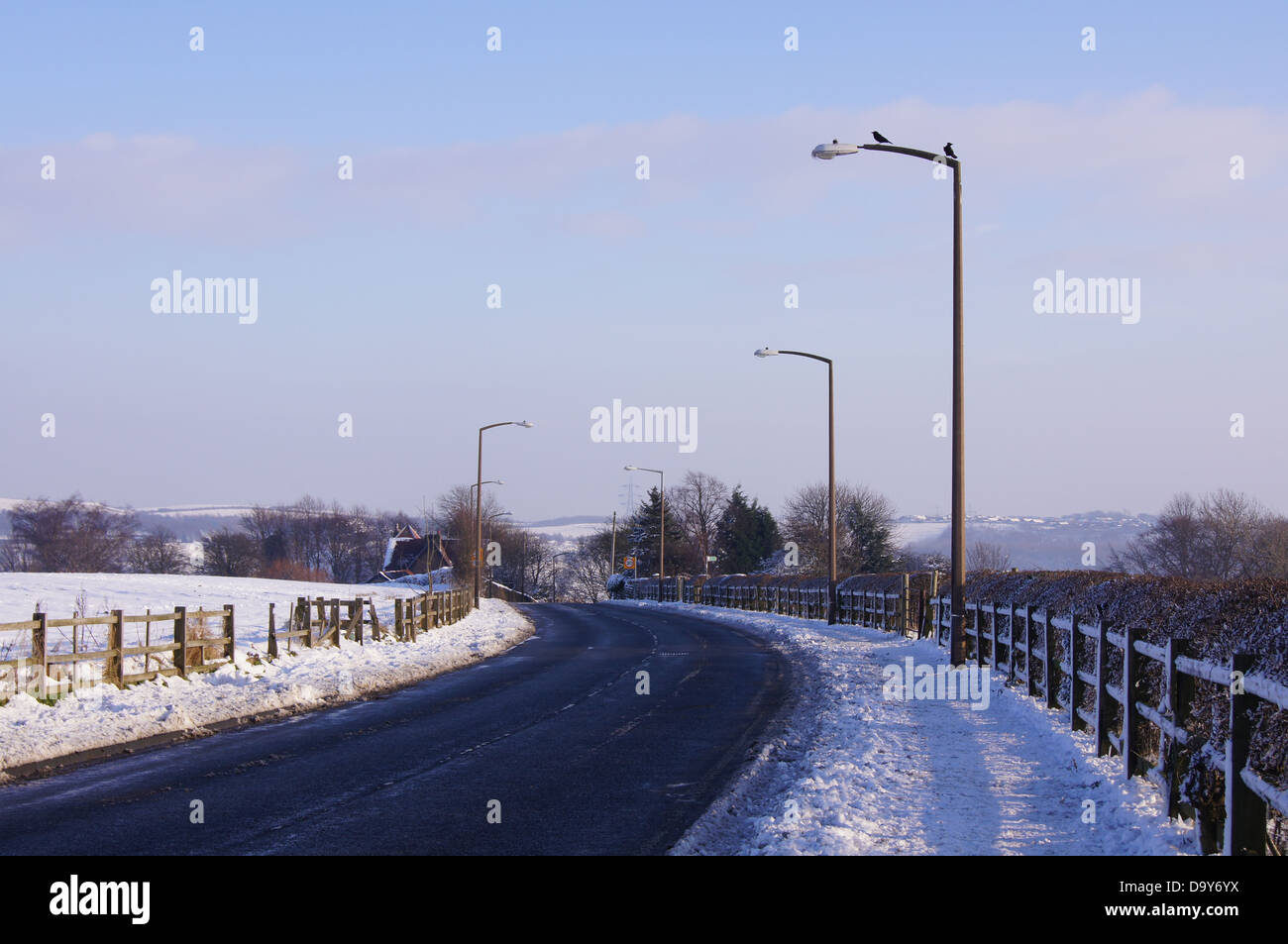 Upper Batley Lane, Batley, West Yorkshire in snow Stock Photo