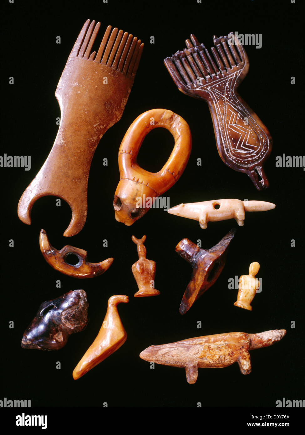 USA, Alaska, Assorted prehistoric Siberian Eskimo ivory artifacts found