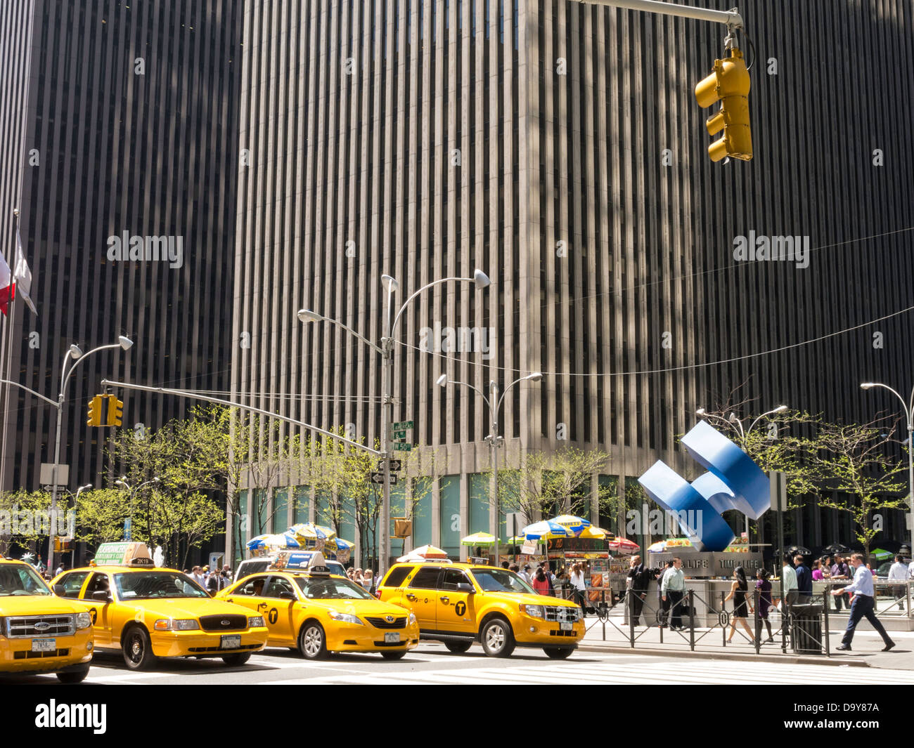 Taxis and Street Scene, Sixth Avenue, NYC Stock Photo