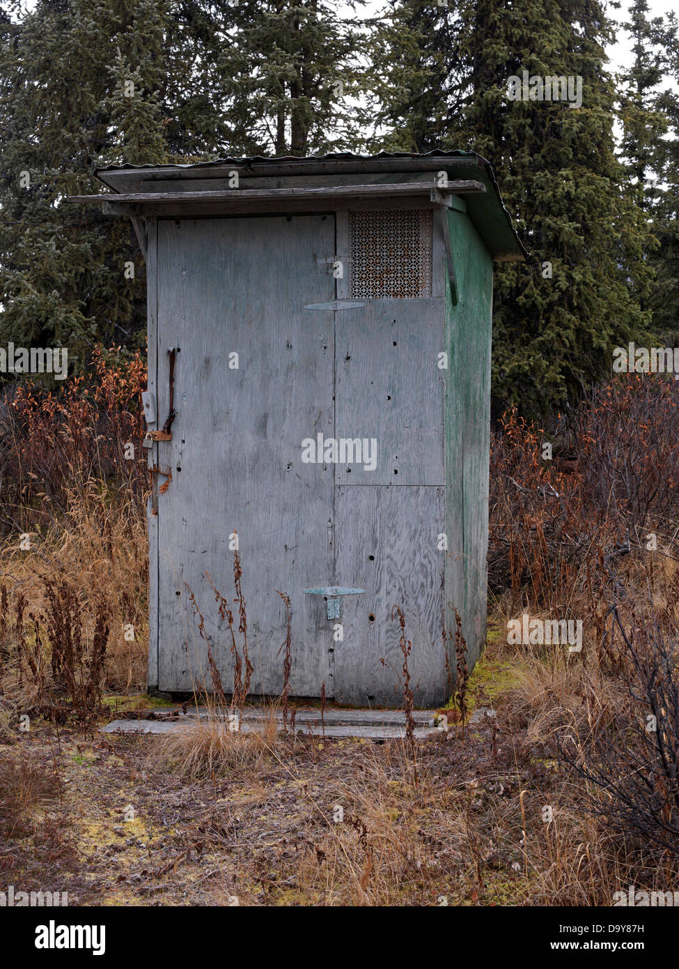 USA, Alaska, Plywood outhouse near Fielding Lake Stock Photo Alamy