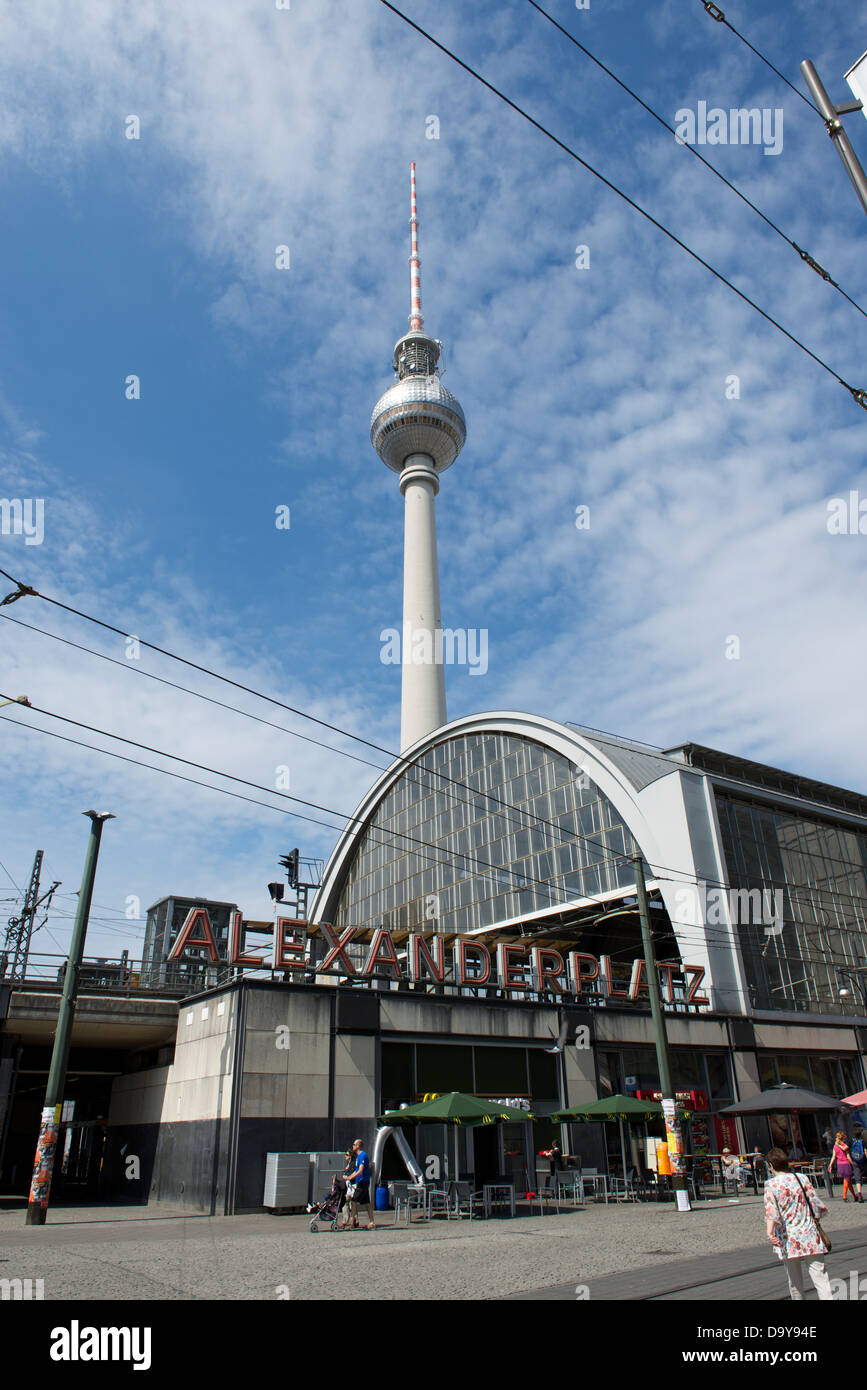 Alexanderplatz banhof with the TV tower behind, Berlin, Germany Stock Photo