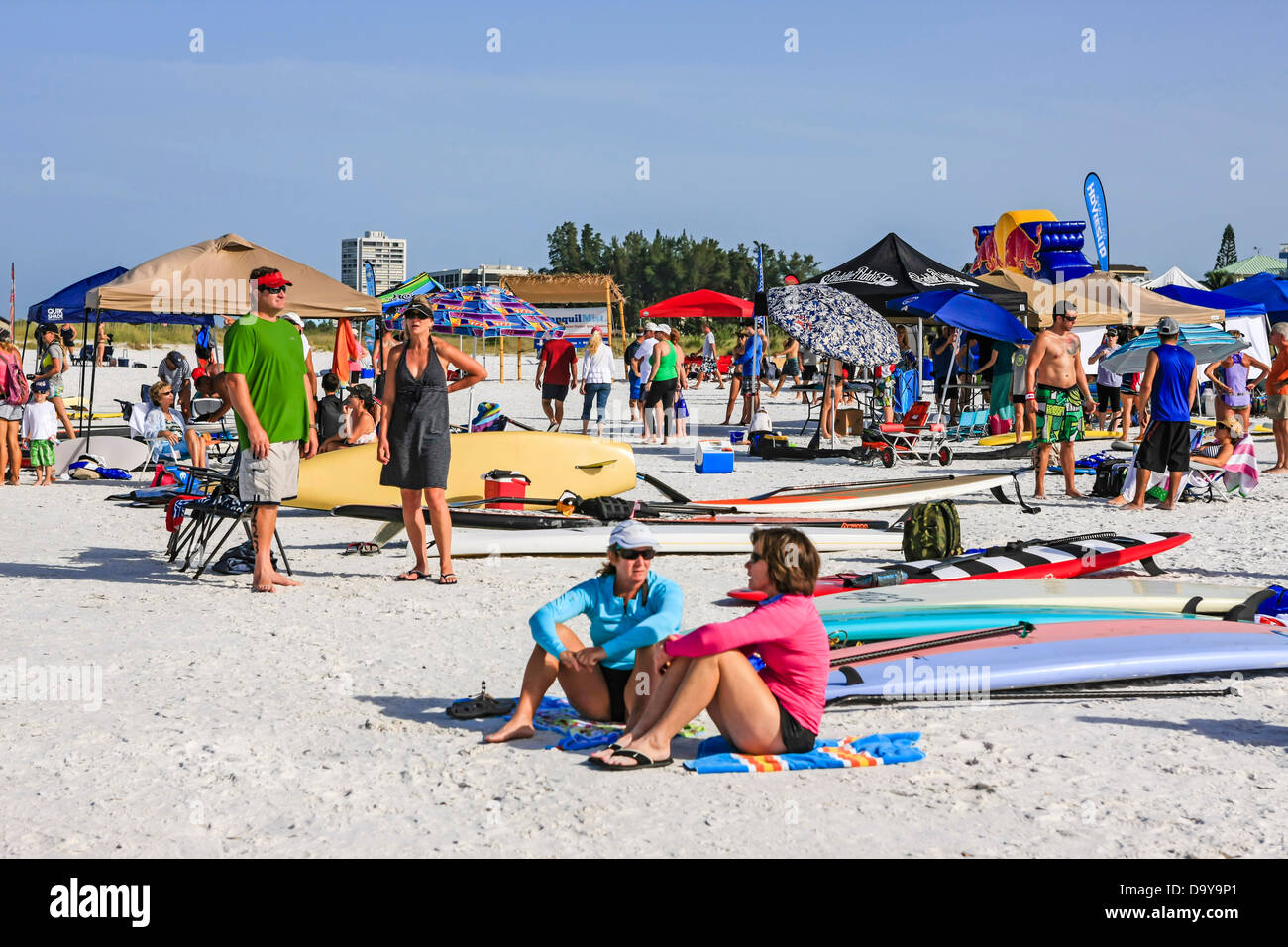 Stand Up Paddleboarders gather on Siesta Key beach for the first annual event this year Stock Photo