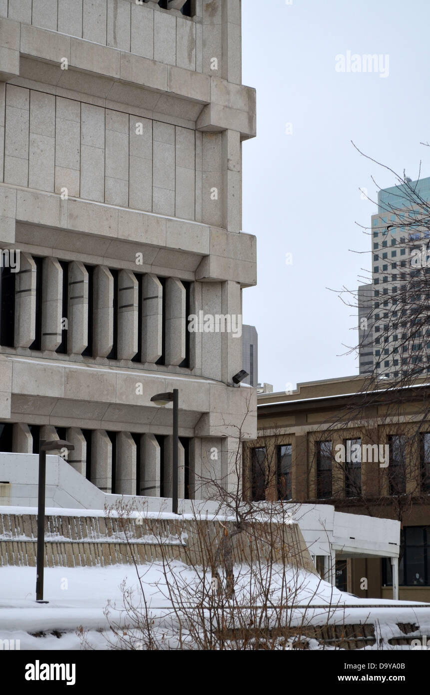 Detail of limestone cladding of the Public Safety Building in Winnipeg, Manitoba Stock Photo