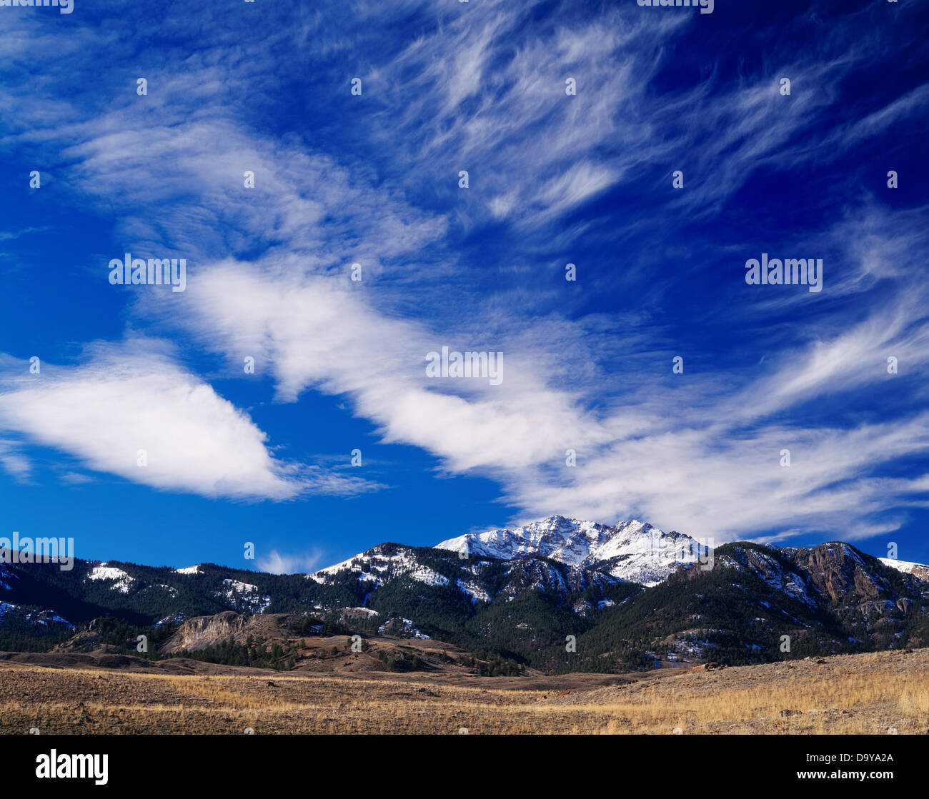 USA, Wyoming, Yellowstone National Park, View of Electric Peak from Between Gardiner and Corwin Springs Stock Photo