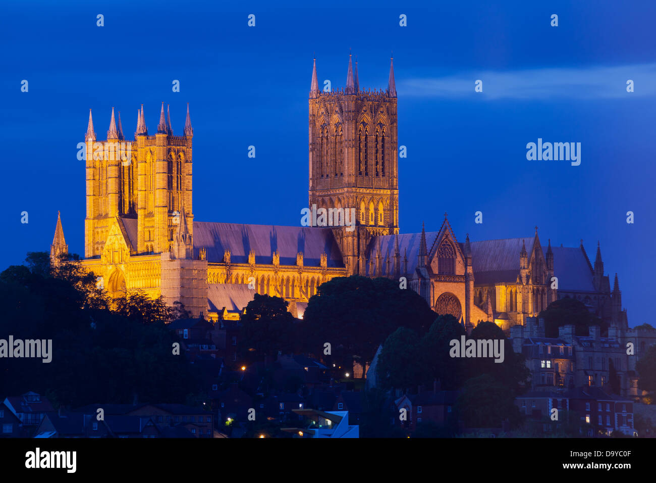 Lincoln cathedral at night - Lincoln, Lincolnshire, UK, Europe Stock Photo
