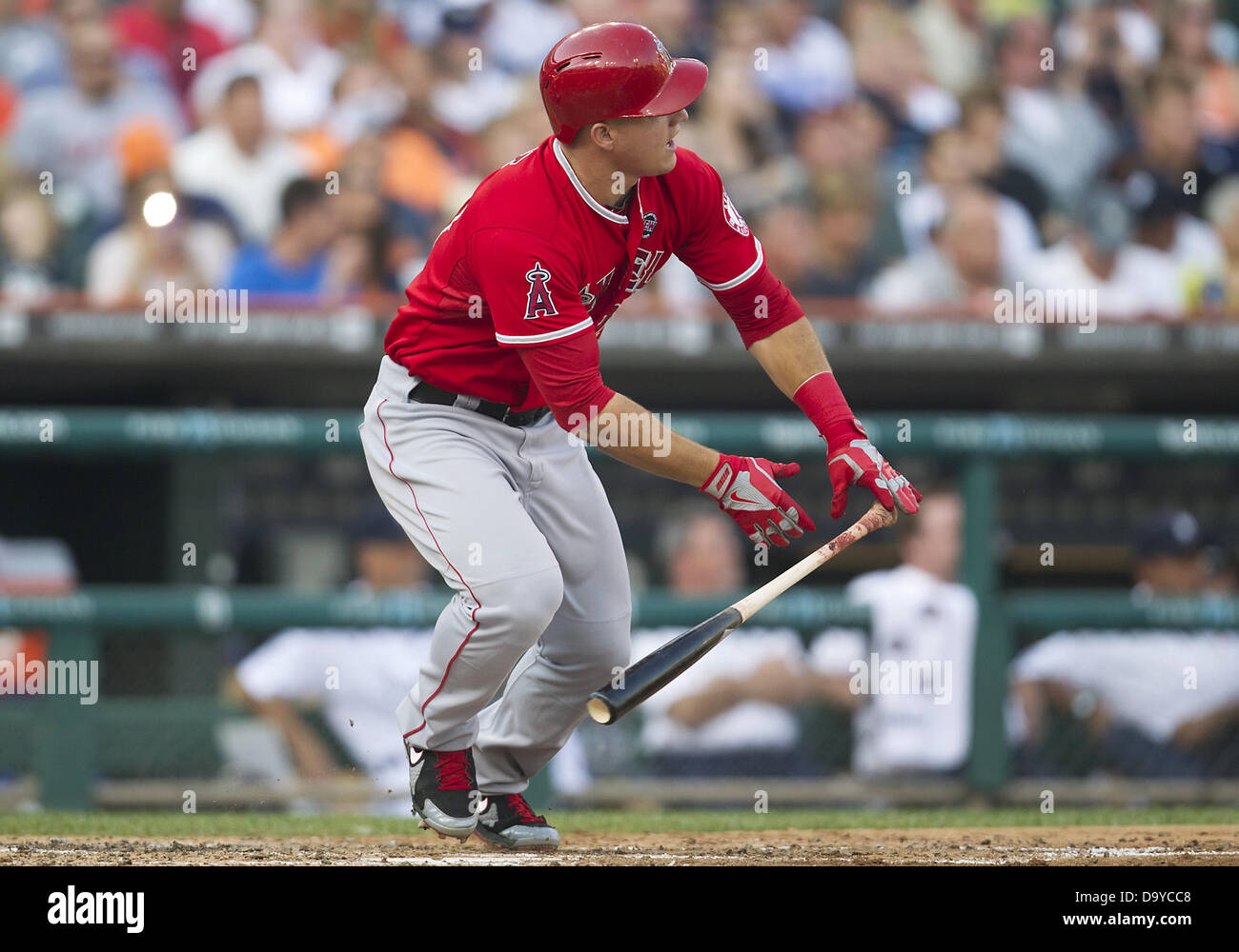 Detroit, Michigan, USA. 26th June 2013. Los Angeles Angels outfielder Mike Trout (27) at bat during MLB game action between the Los Angeles Angels and the Detroit Tigers at Comerica Park in Detroit, Michigan. The Angels defeated the Tigers 7-4. Credit:  Cal Sport Media/Alamy Live News Stock Photo