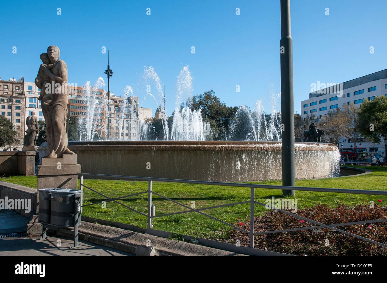 Plaza Fountain in Barcelona Spain Stock Photo Alamy