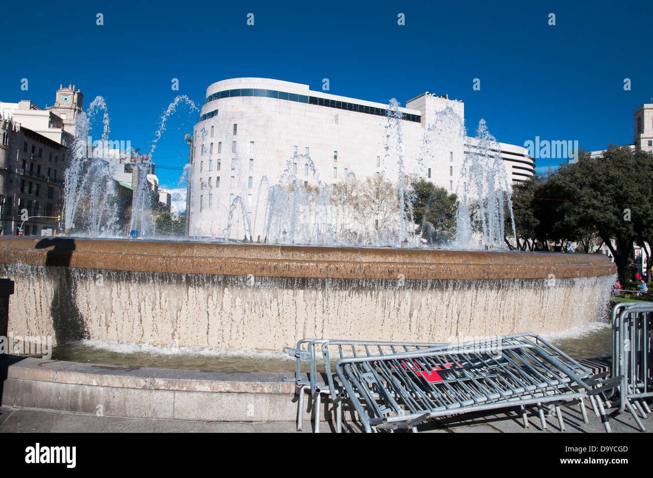 Plaza Fountain in Barcelona Spain Stock Photo