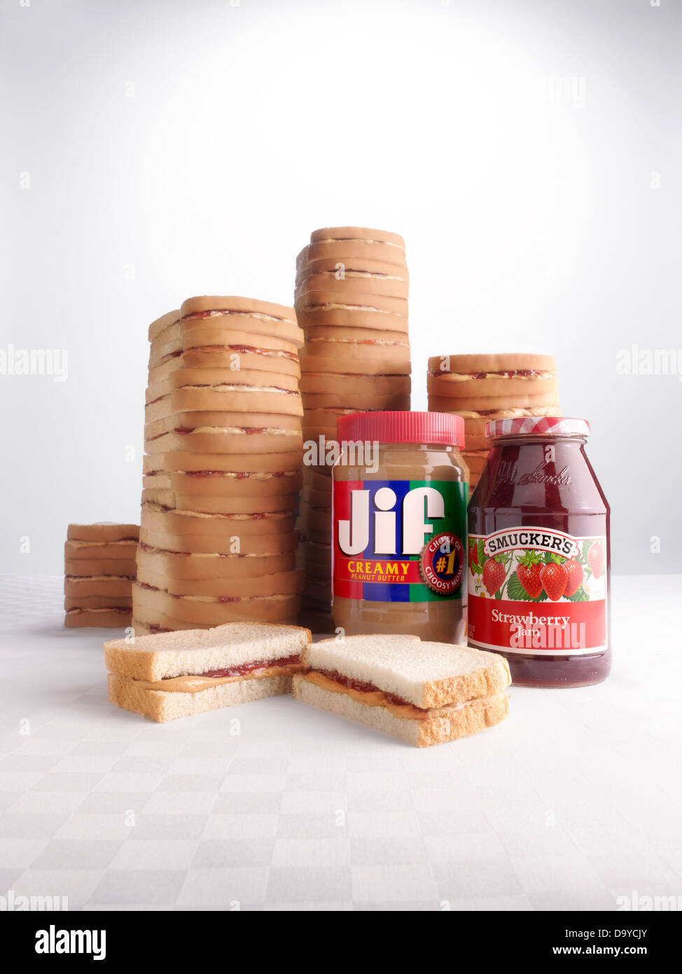 Jif and Smuckers Peanut Butter and Jelly Sandwiches Stock Photo