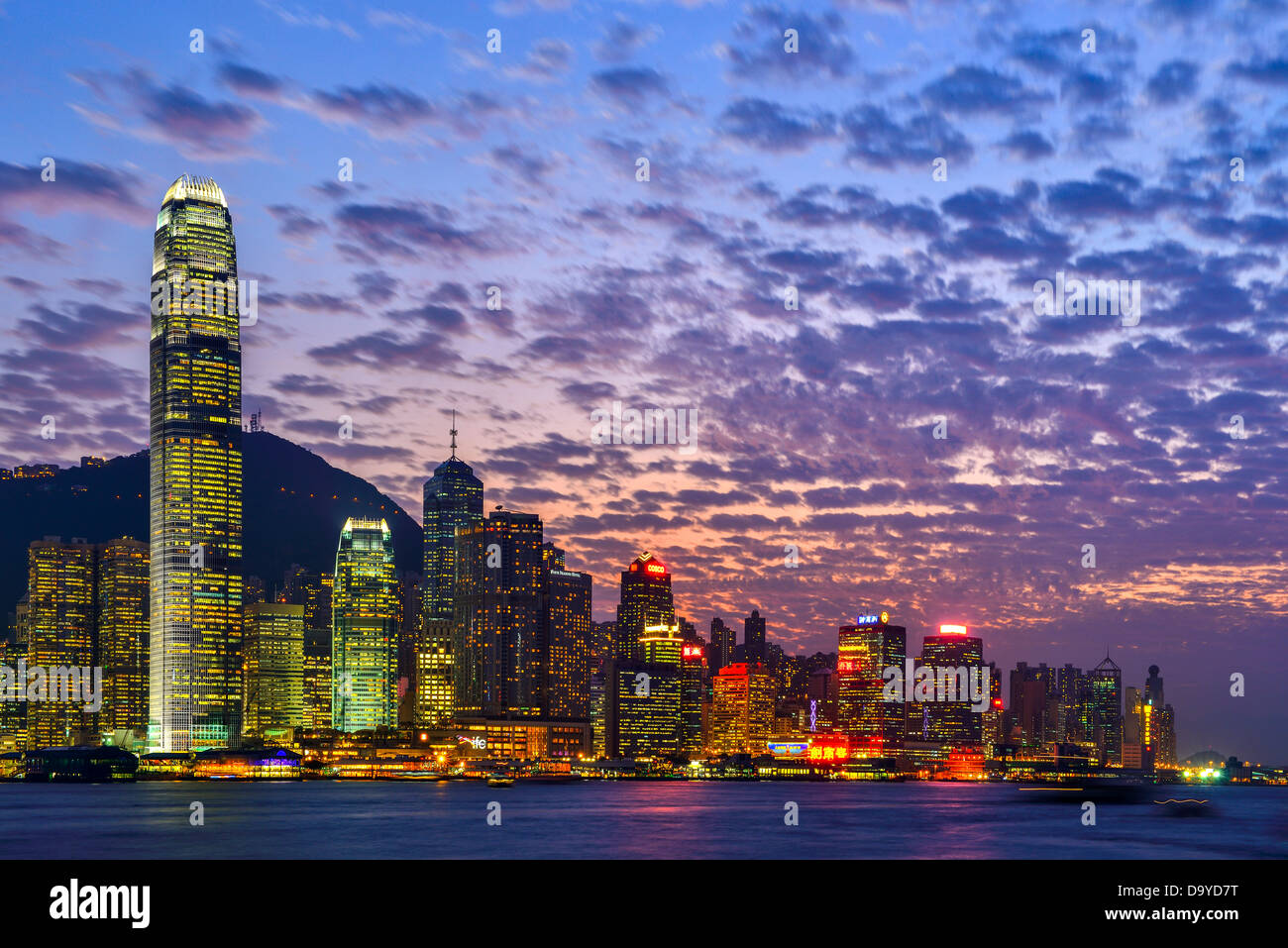 Hong Kong Victoria Harbour after sunset Stock Photo