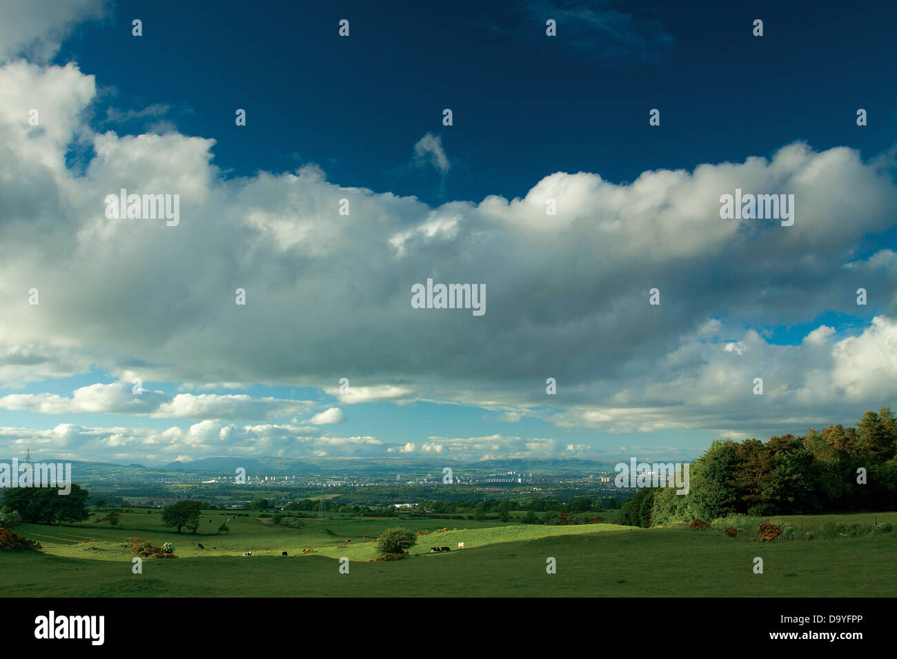 Glasgow and the Campsie Fells from Neilston, East Renfrewshire Stock Photo