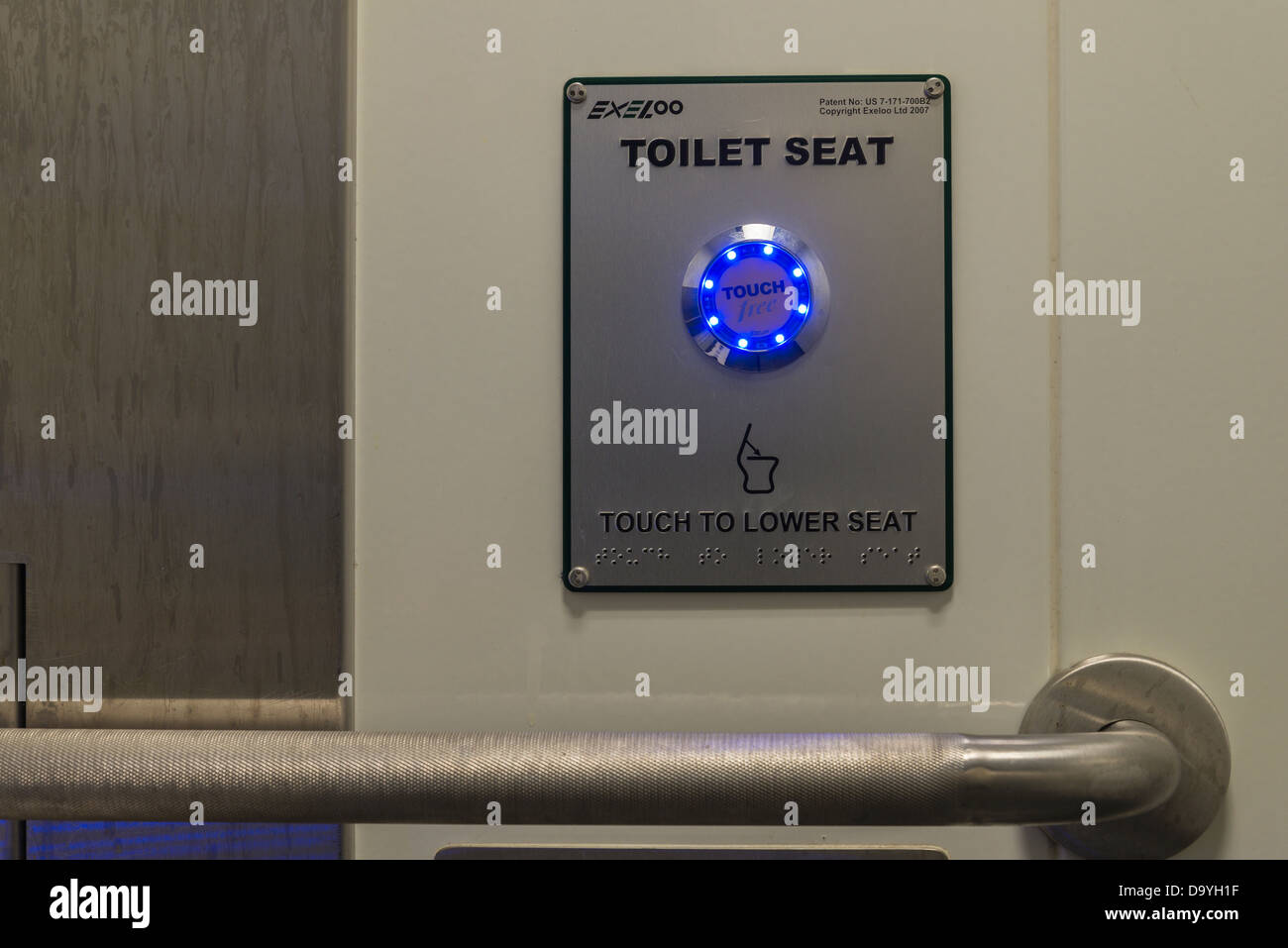 Inside detail exeloo hi tech public toilet, push button for clean