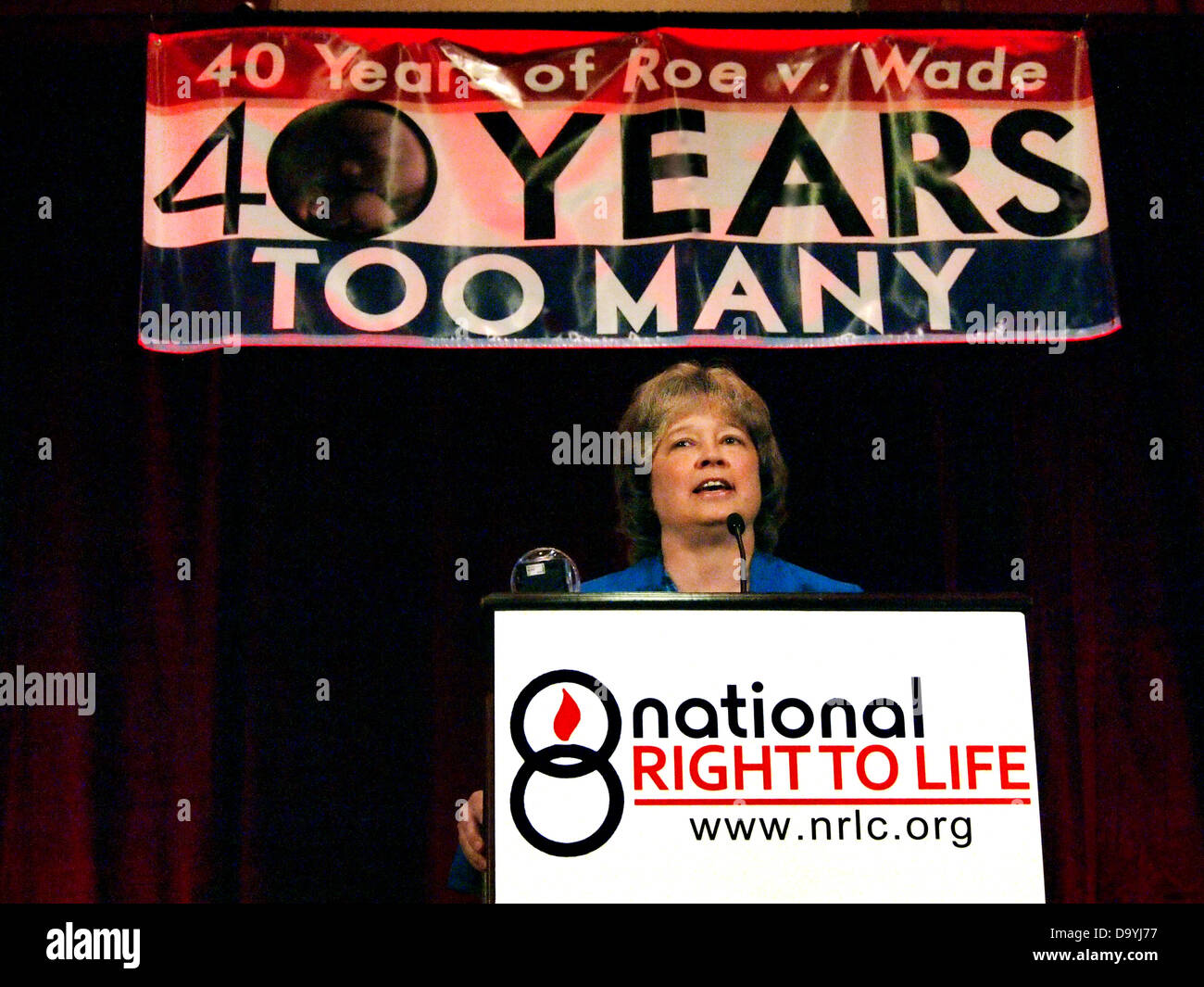 Texas, USA. 27th June 2013. Carol Tobias, president of the National Right to Life Committee, welcomes delegates to Dallas, Texas, to the 43rd annual convention. She said she sees they are gaining strength saving unborn babies. Credit:  J. G. Domke/Alamy Live News Stock Photo
