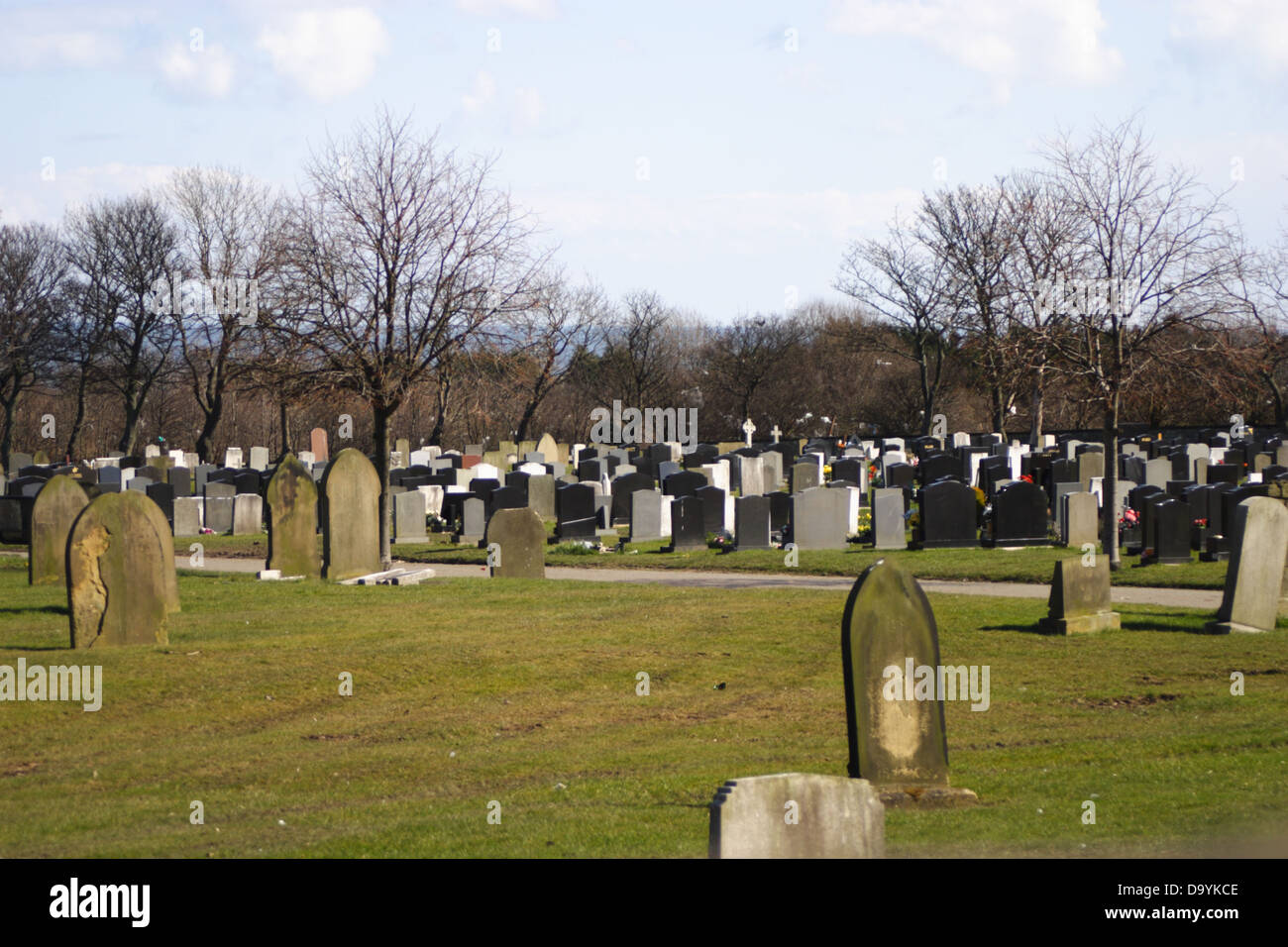 View of gravestones in a Cemetry at Grangetown, Sunderland. Stock Photo