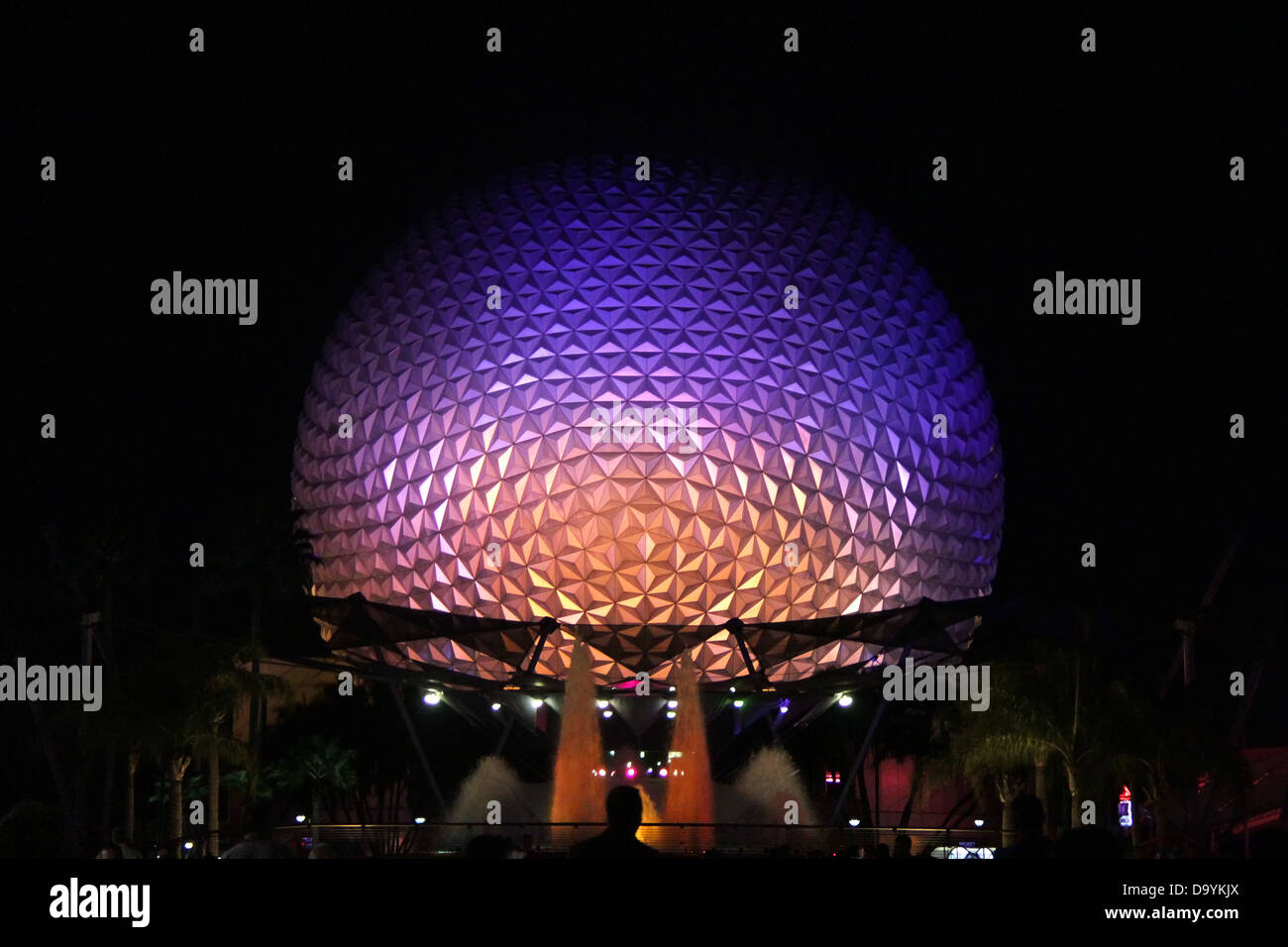 EPCOT Center at Walt Disney World, night view. Spaceship Earth at night. FOR EDITORIAL USE ONLY. Stock Photo