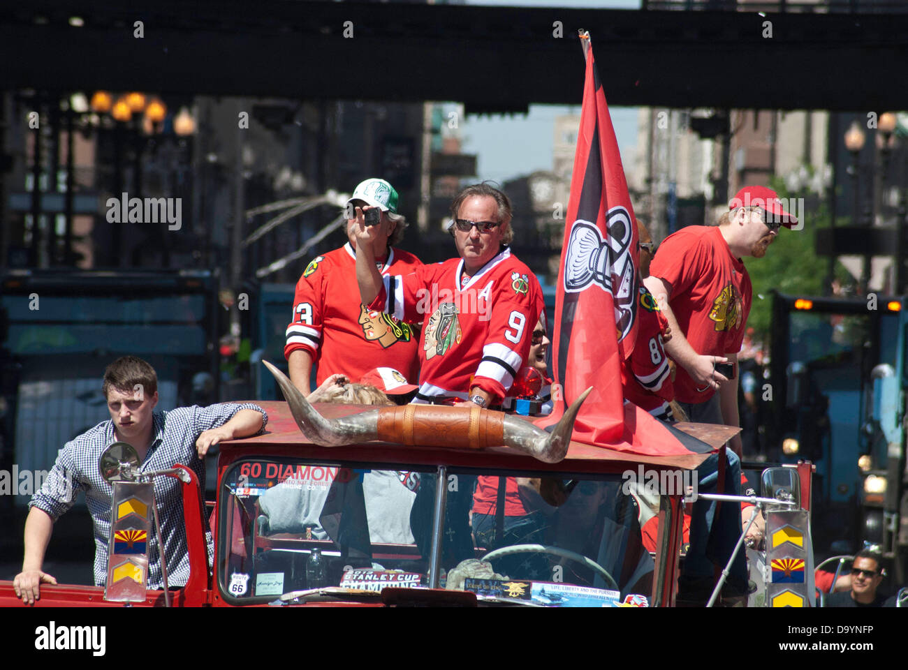 Chicago, Illinois, USA. 28th June, 2013. Chicagoans celebrate the Chicago Blackhawks Stanley Cup
