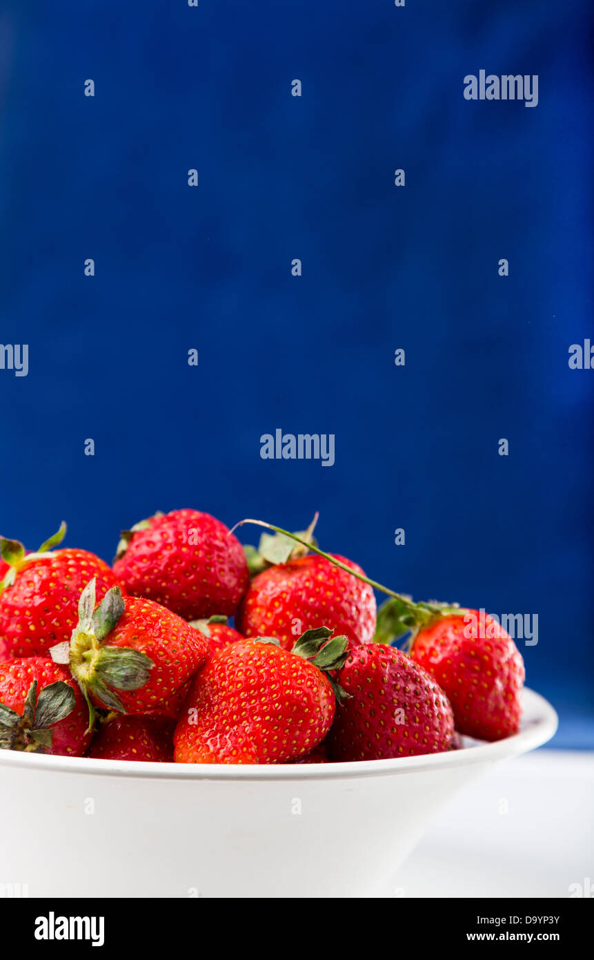 Strawberries Ribbon with white flowers on a blue background on 5/8