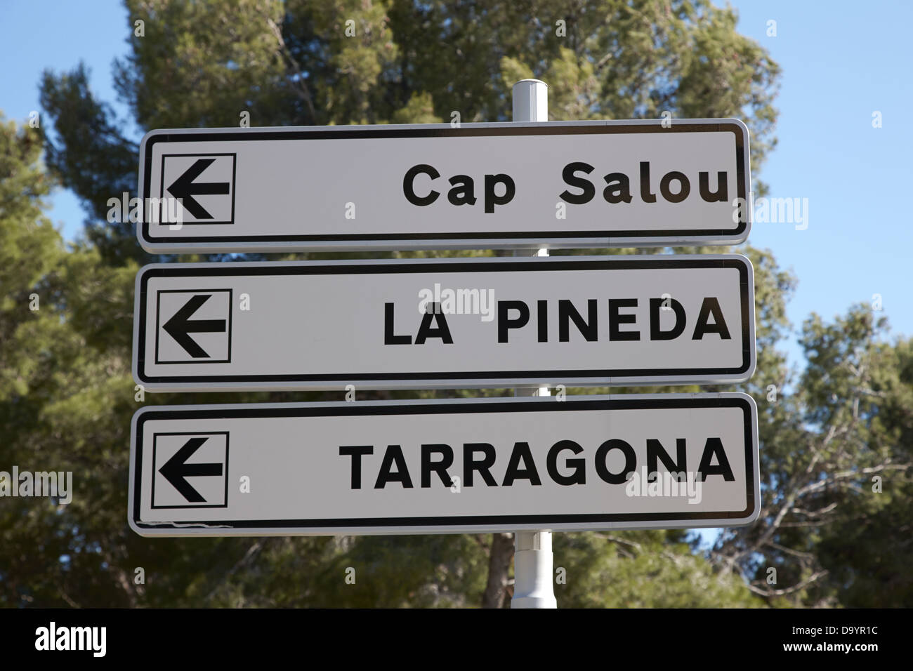 roadsign directions for cap salou la pineda and tarragona catalonia
