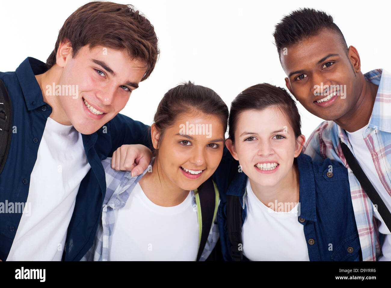 closeup portrait of smiling high school students isolated on white Stock Photo