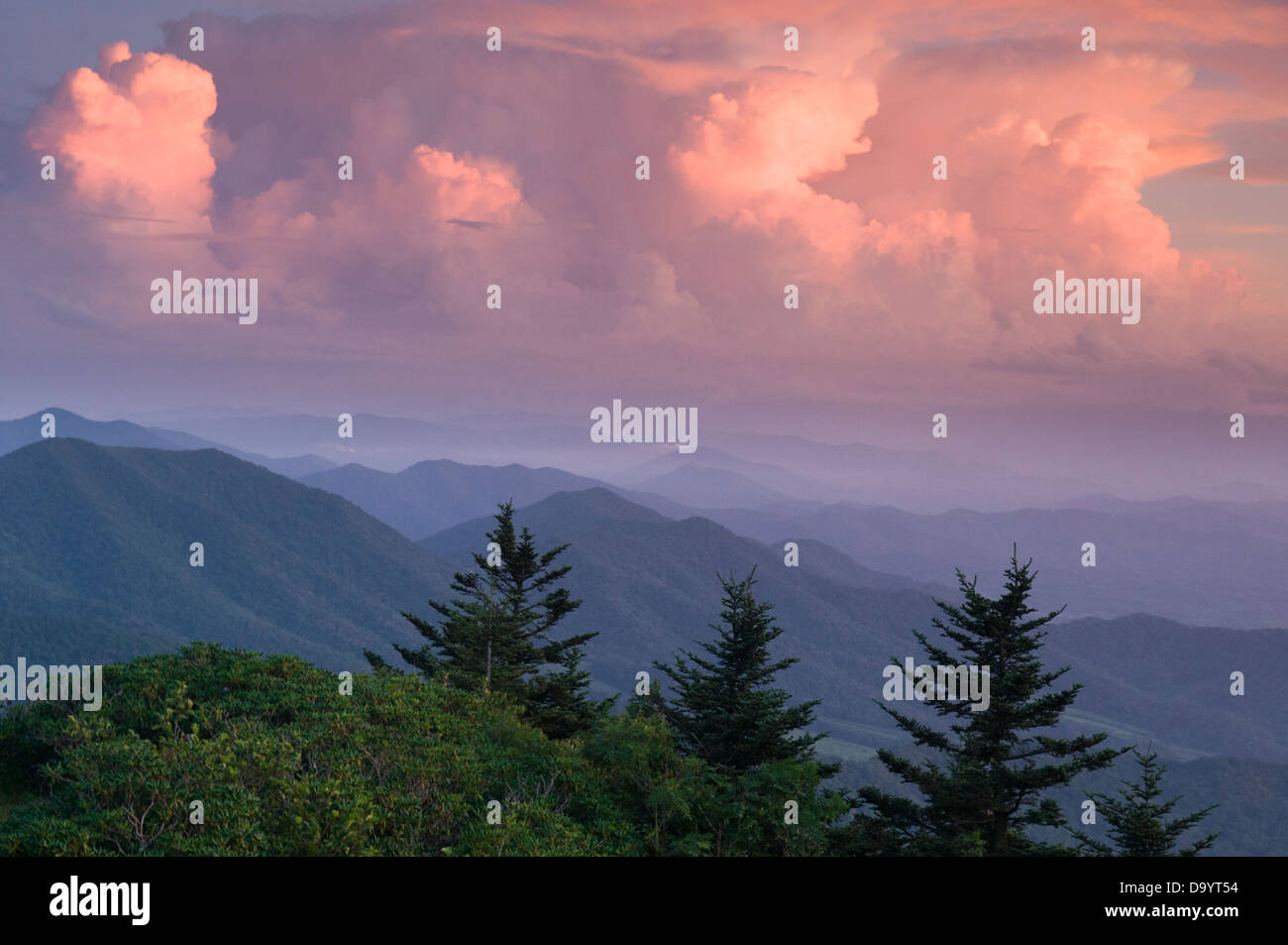 Thunderhead clouds at sunset, Roan Highlands, Bakersville, North Carolina. Stock Photo