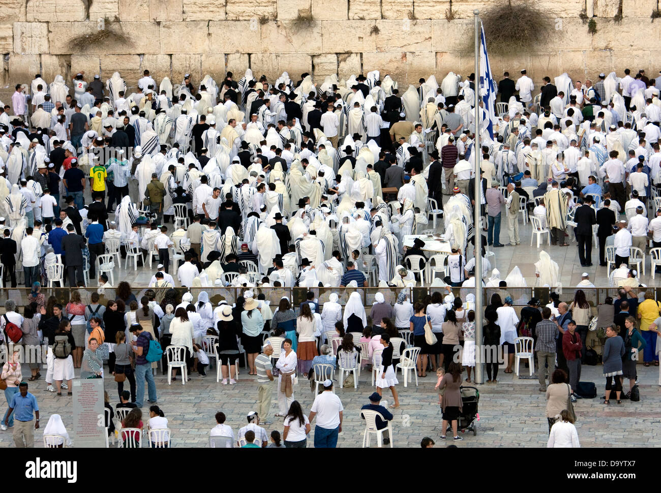 Jewish religious man and woman with traditional clothes pray at the