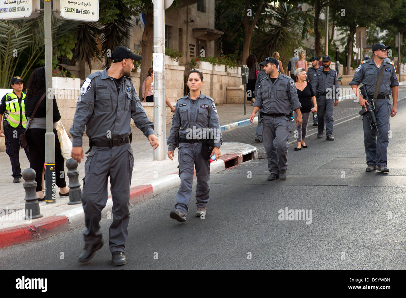 Police providing security to the Gay pride parade in Jerusalem, Israel at year 2012 Stock Photo