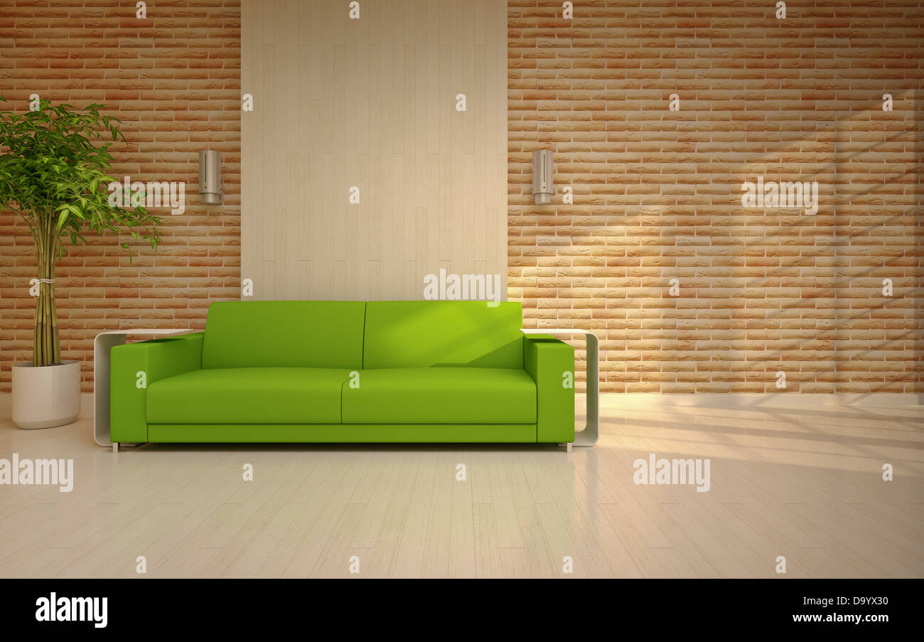 Modern living room with green sofa Stock Photo Alamy