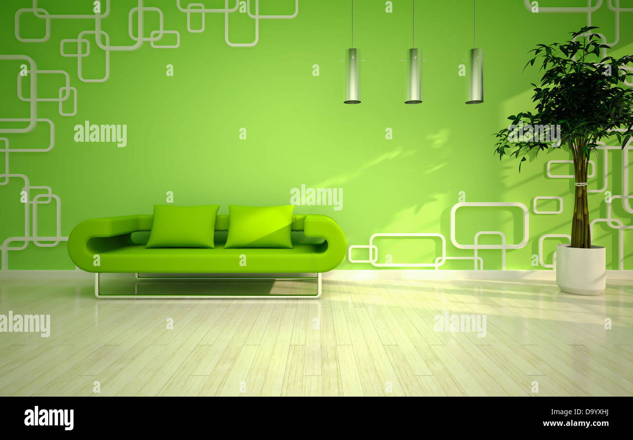 modern living room with green sofa Stock Photo Alamy