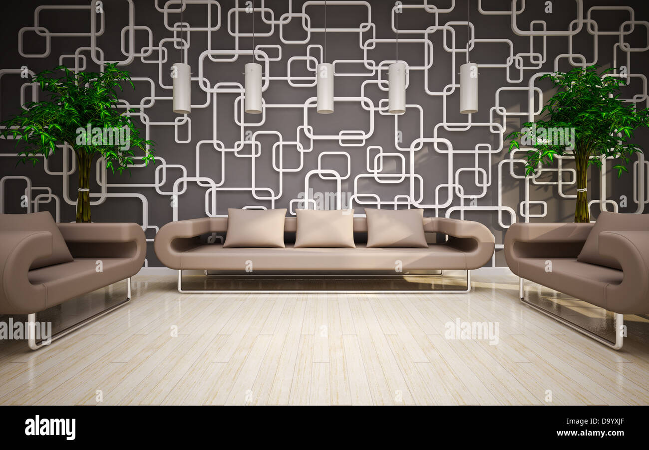 Modern living room with beige sofa & armchairs Stock Photo - Alamy