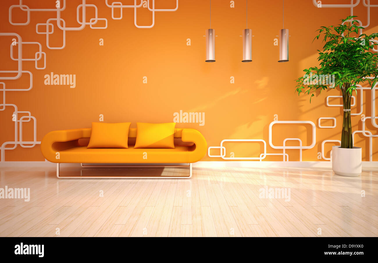 modern living room with orange sofa Stock Photo Alamy