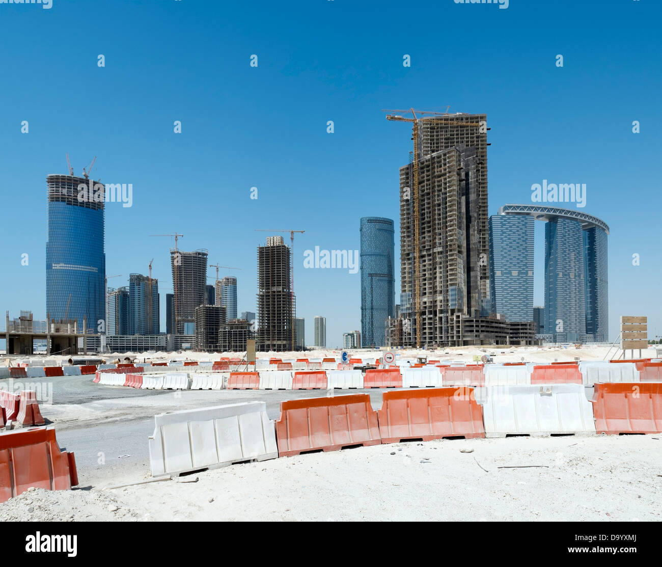 Major construction project with new skyscrapers in future business district at Al Reem Island Abu Dhabi United Arab Emirates Stock Photo