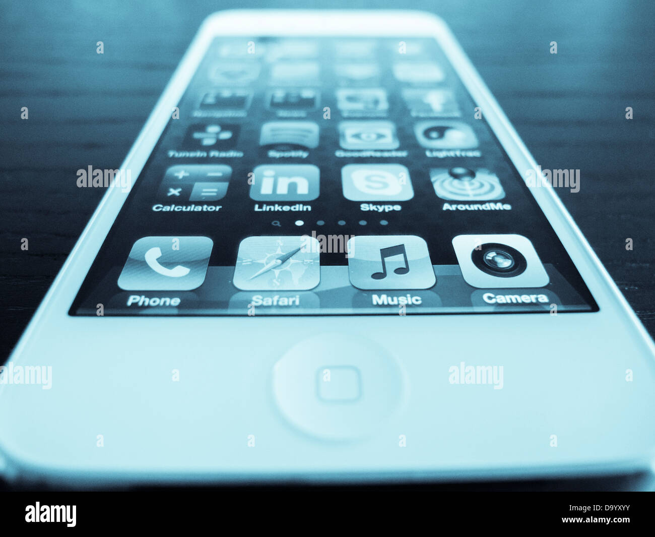 Detail of  smart phone screen showing many app icons apps Stock Photo