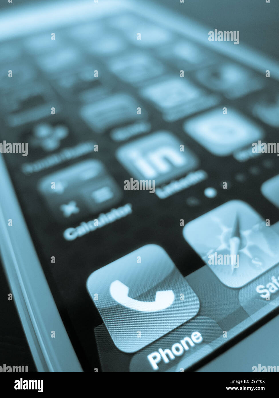 Detail of  smart phone screen showing many app icons apps Stock Photo