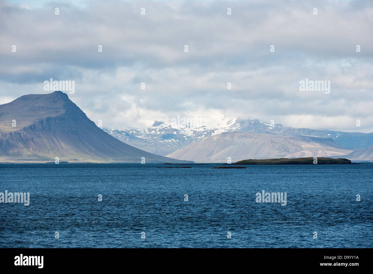View from Flatey Island ferry terminal to sea Iceland Europe Stock Photo