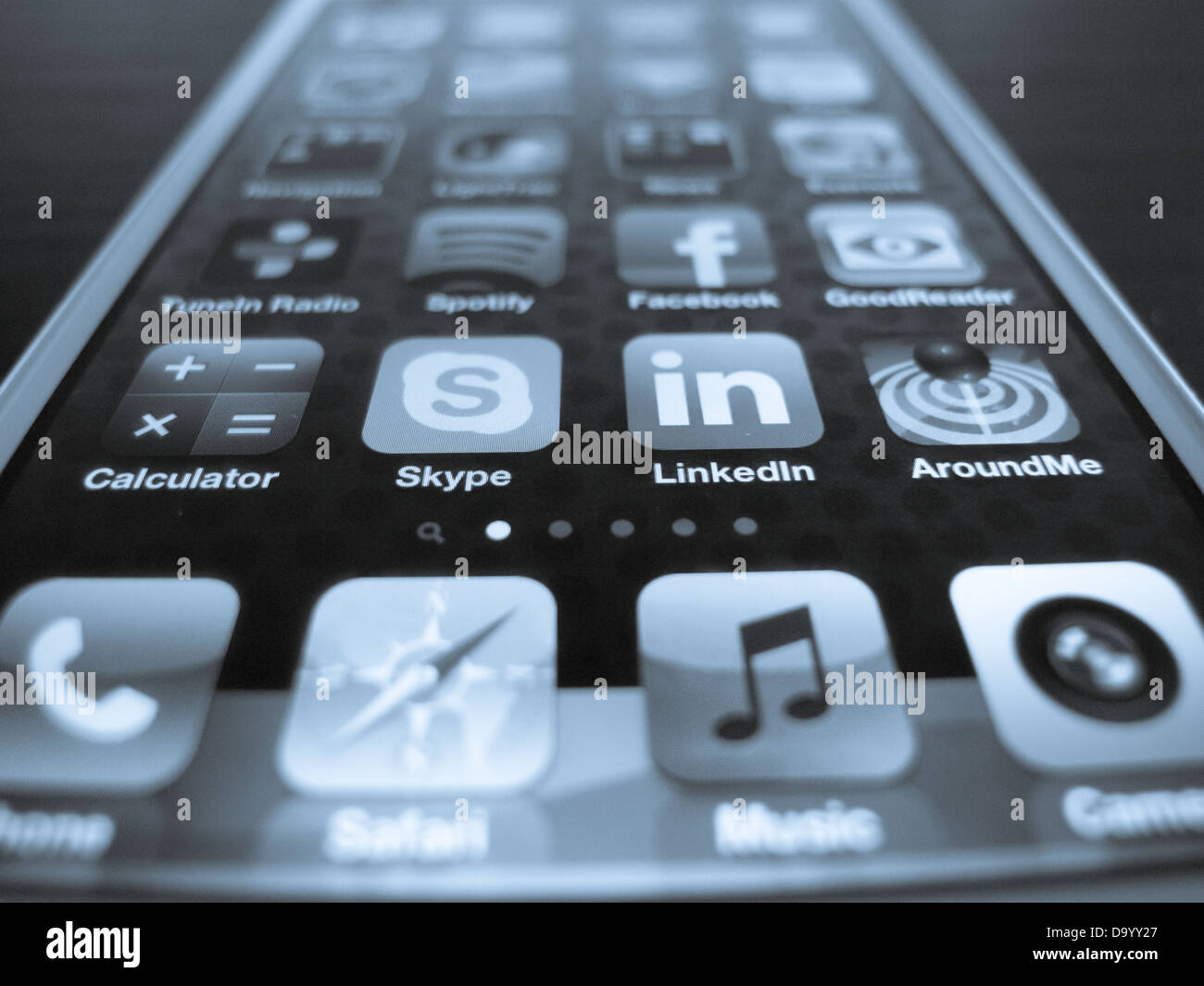 Detail of  smart phone screen showing many app icons apps Stock Photo