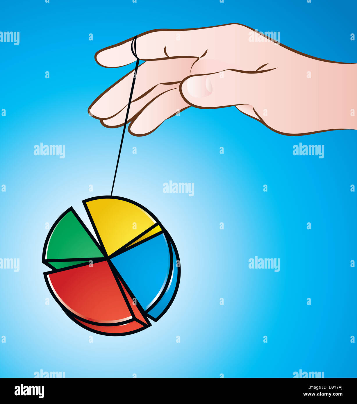 vector illustration of a hand playing with pie chart yo yo Stock Photo